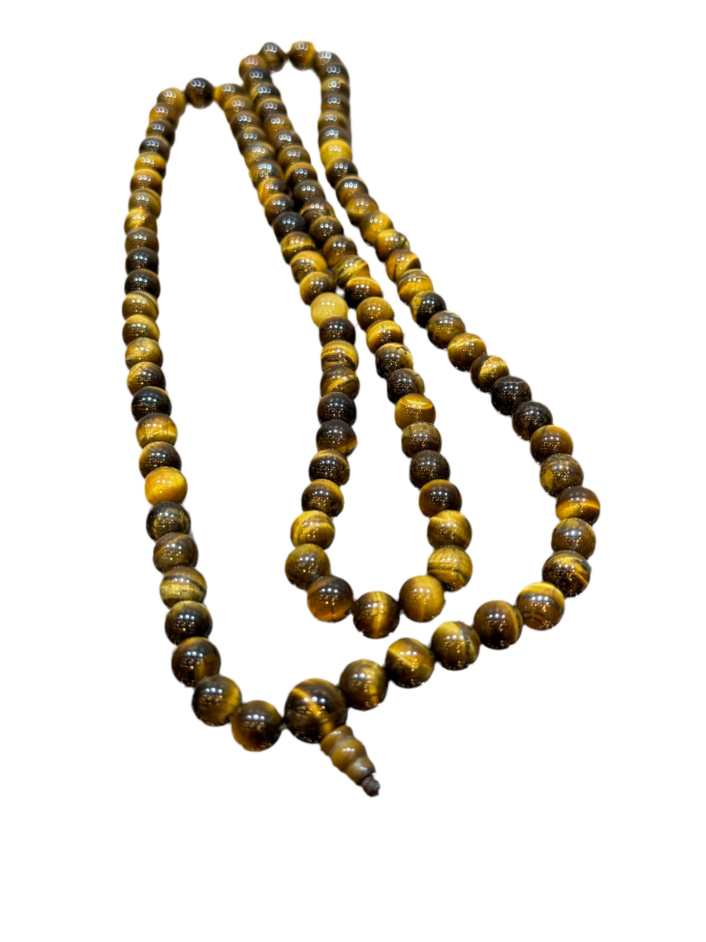 Tigers Eye Mala Long Necklace With Spiral