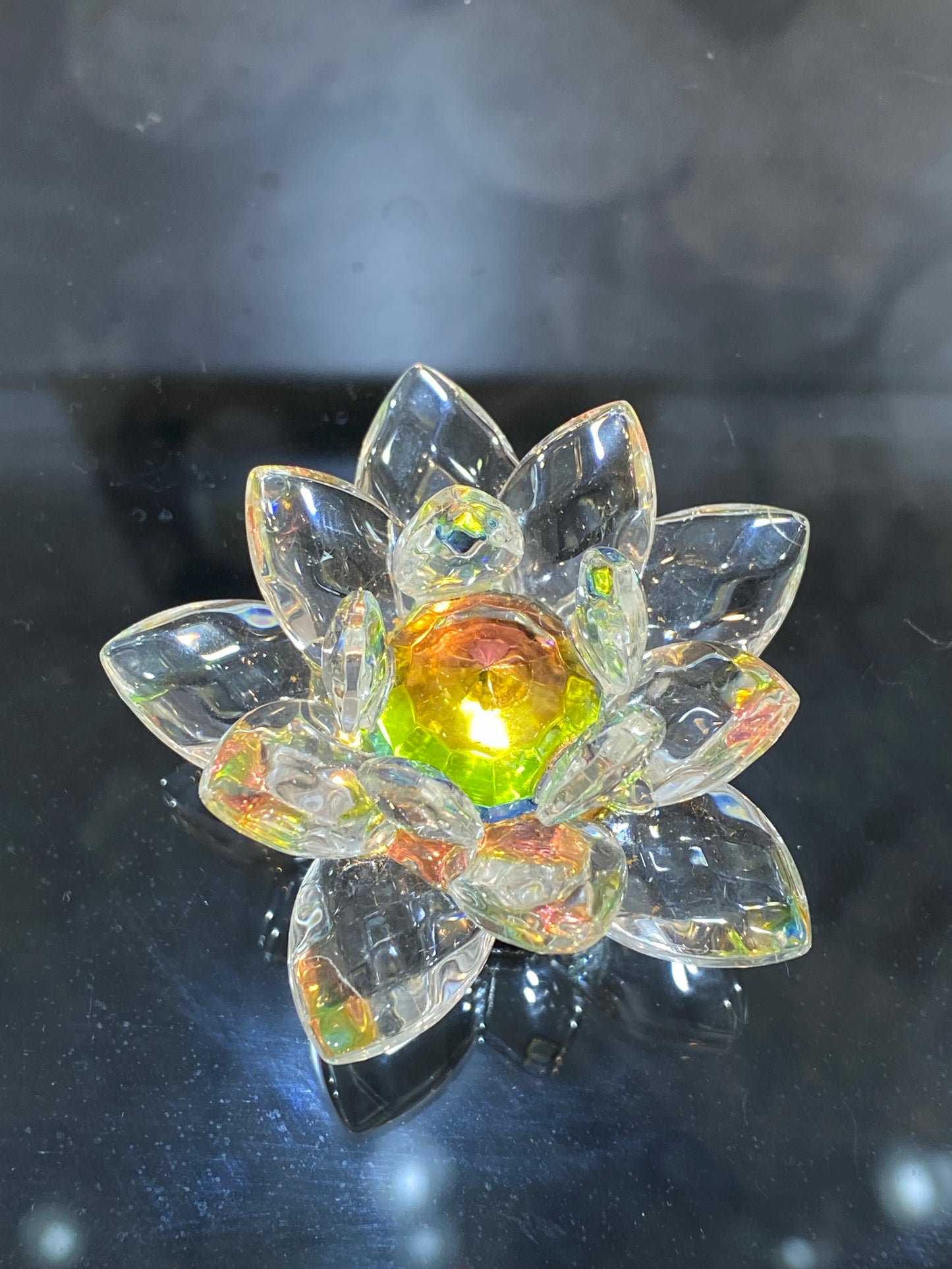 Feng Shui Crystal Lotus Flower Multicolor Clear Pink Green