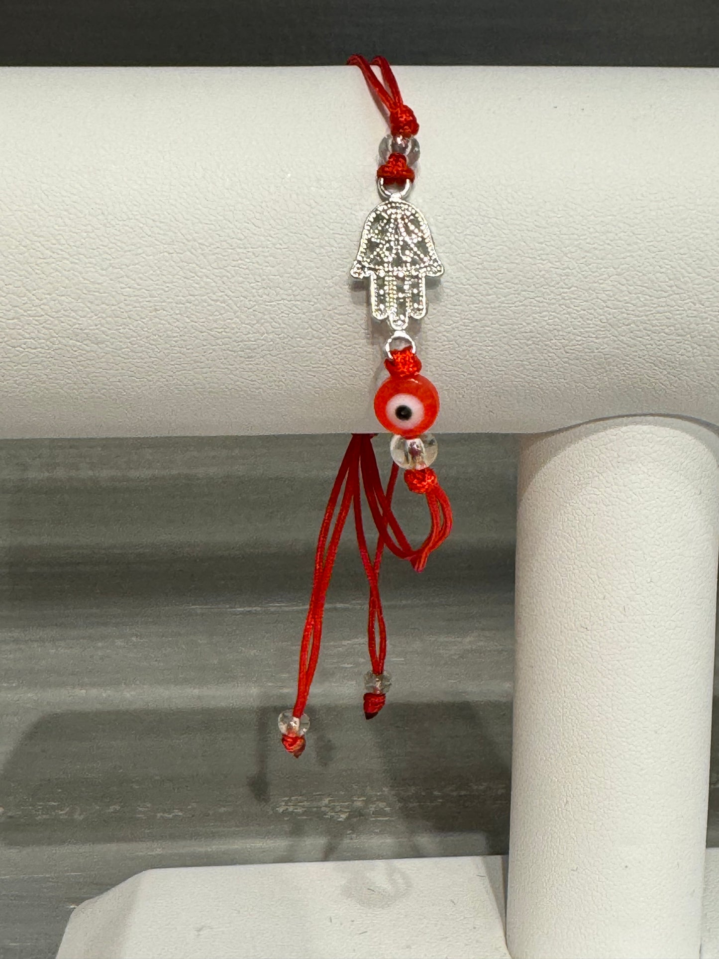 Red String Pull Tie Bracelet with Hamsa Charm Red Evil Eye Bead