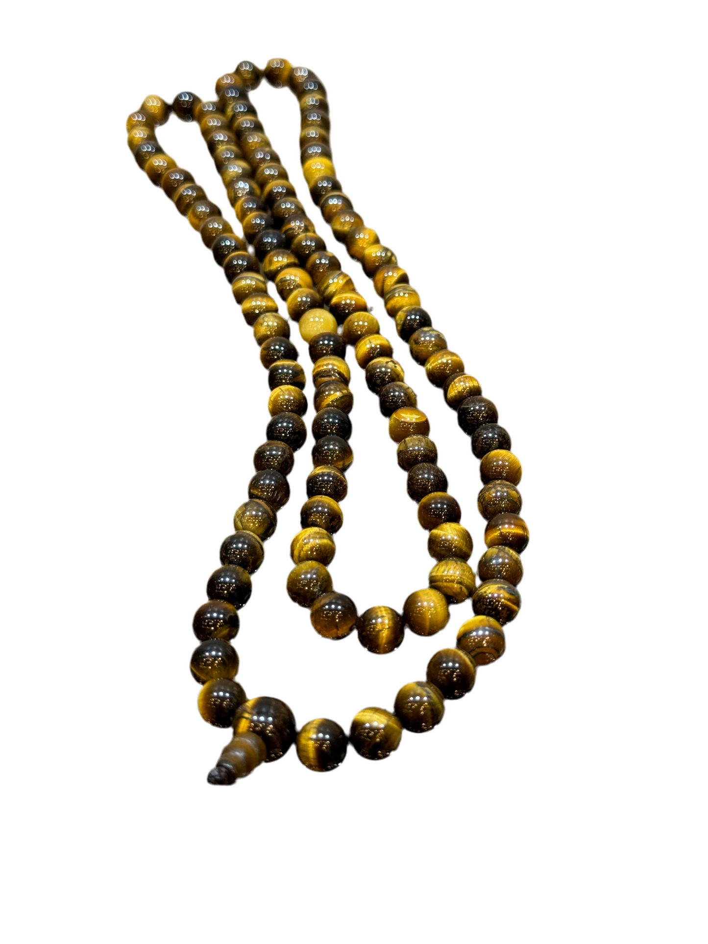 Tigers Eye Mala Long Necklace With Spiral