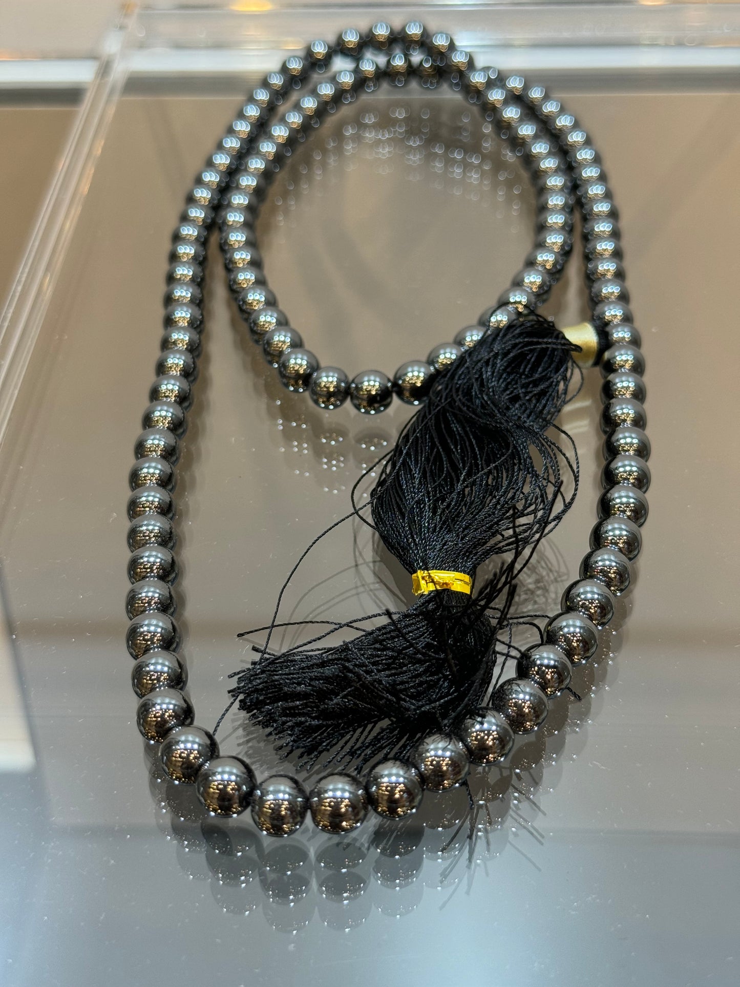 Hematite Handmade Prayer Mala With Black Tassle