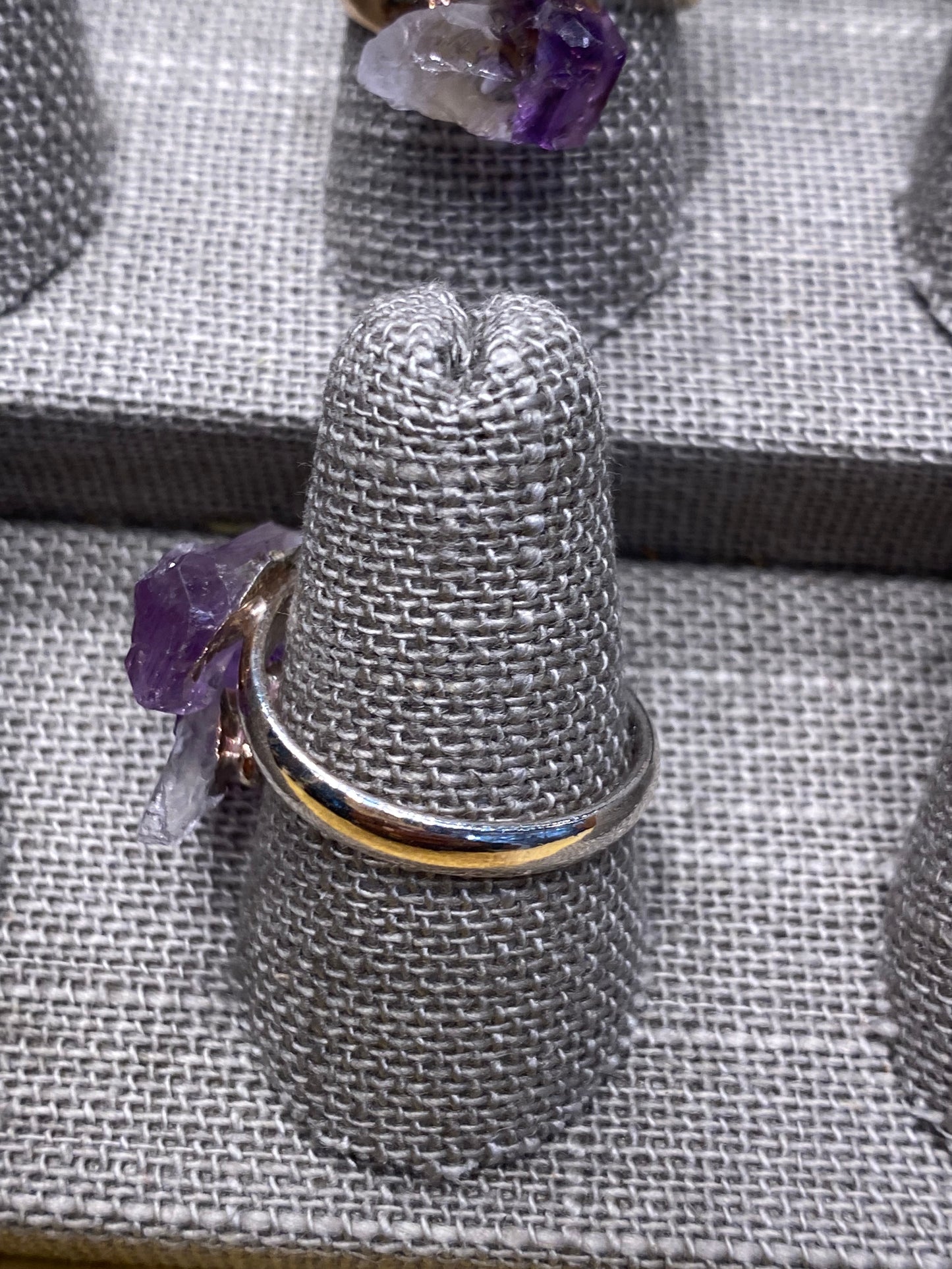 Raw Amethyst Adjustable Silver Ring