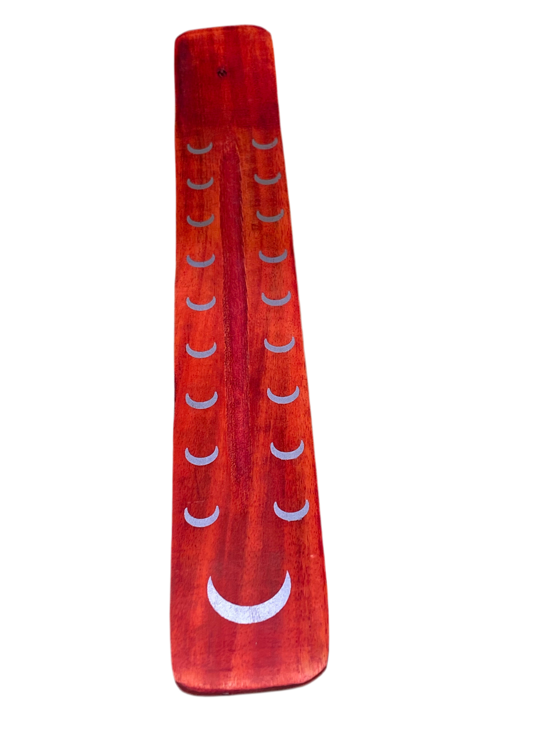 Wooden Incense Stick Holder Crescent Moon Red