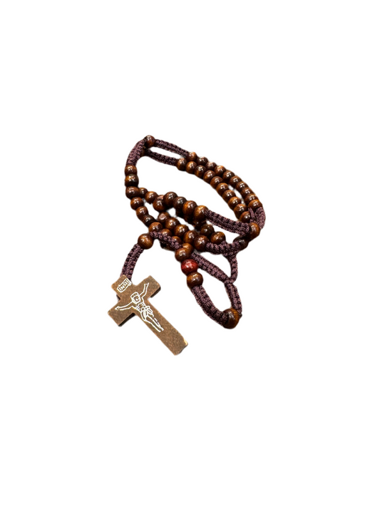 Dark Brown Wood Rosary Beads With Jesus On Cross