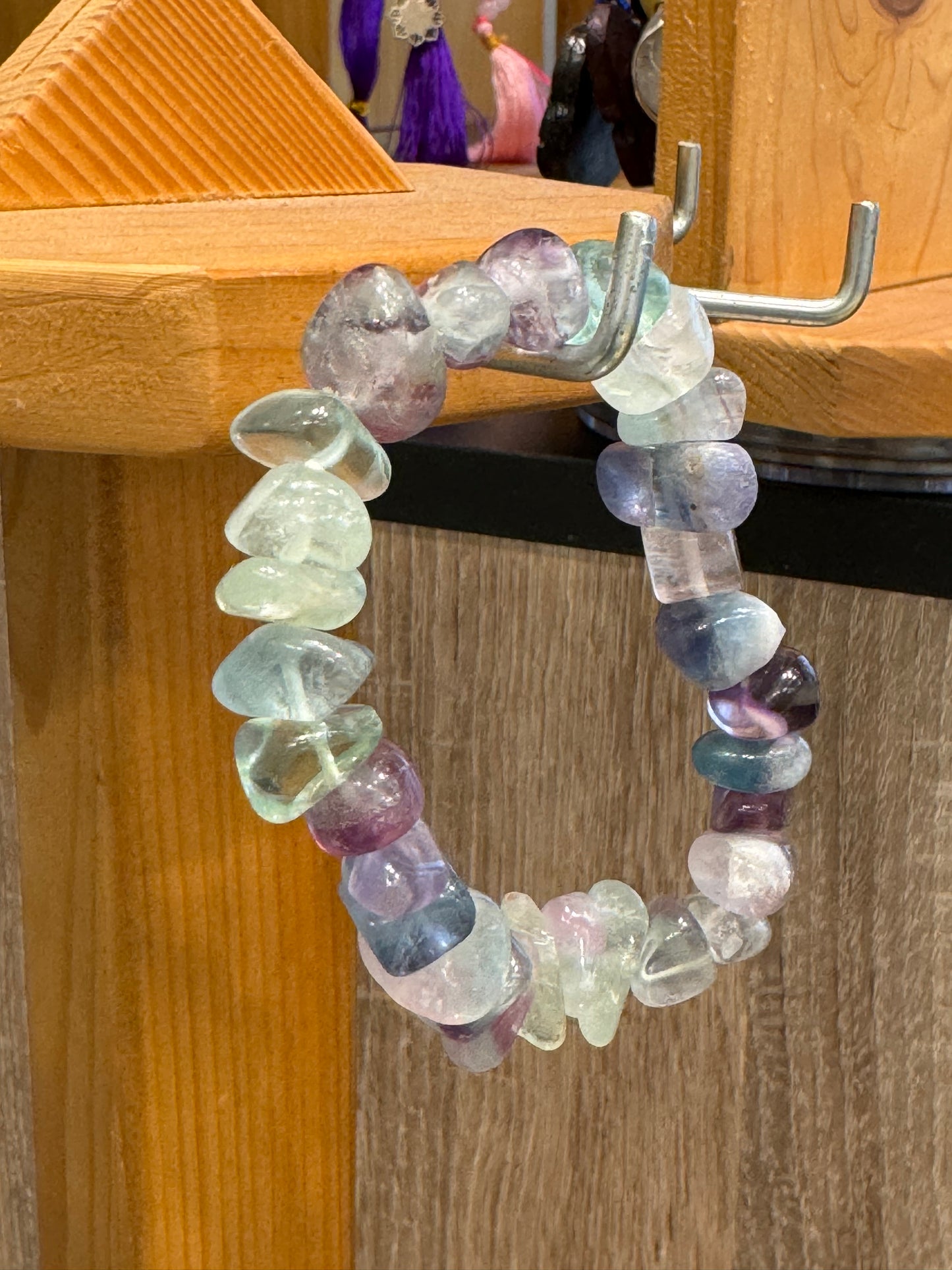 Rainbow Nugget Fluorite Free-Form Tumbled Gemstone Bracelet 7 mm