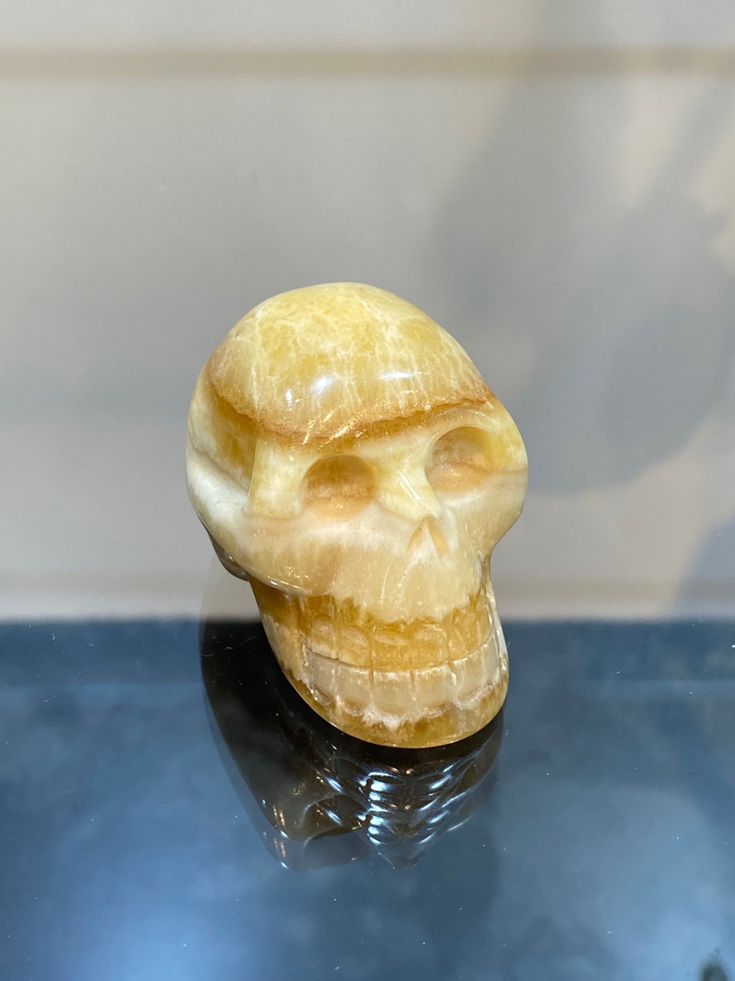 Polished Natural Hand Carved Yellow Calcite Gemstone Skull