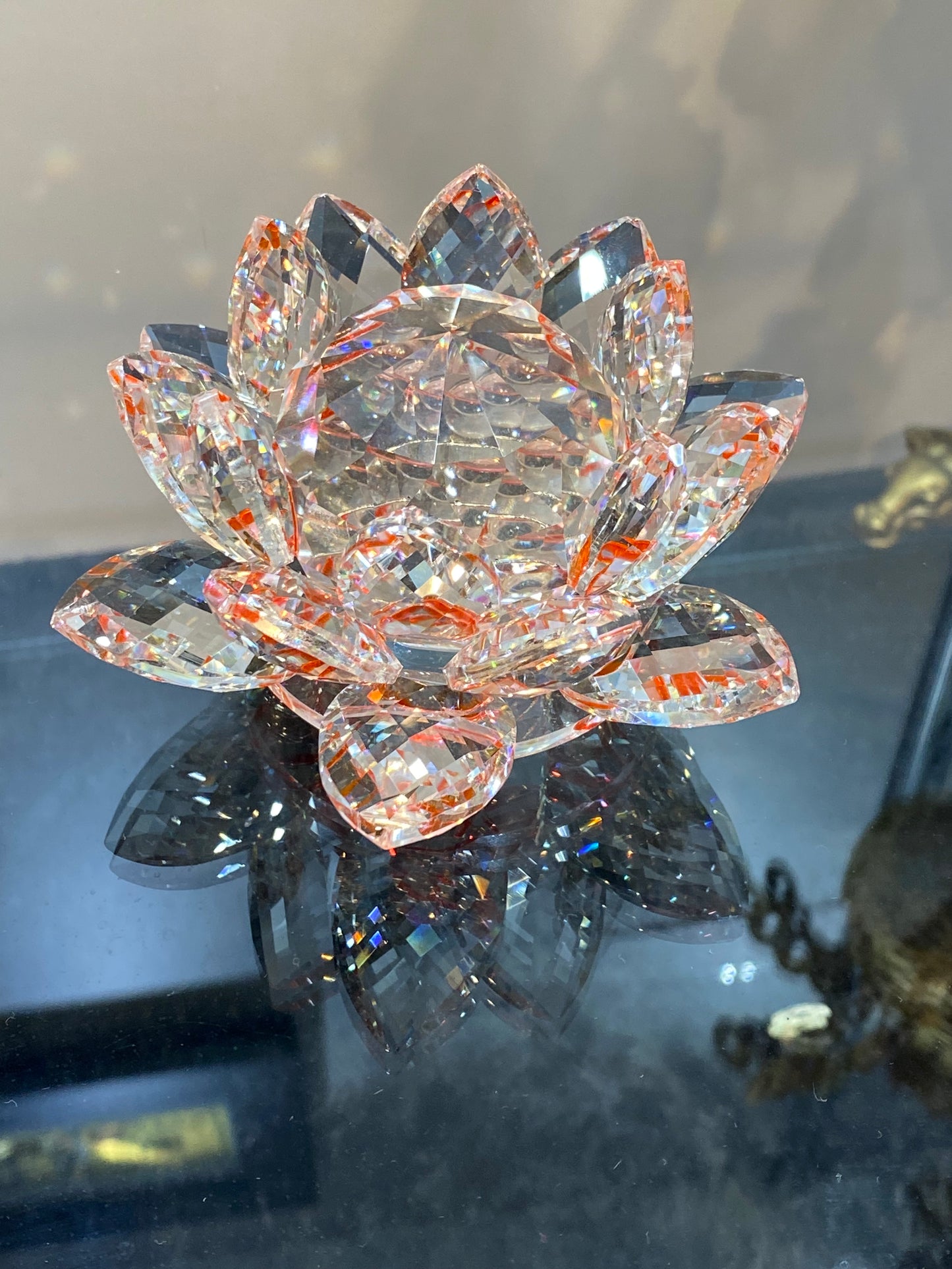 Feng Shui Crystal Flower Red/Clear 5”