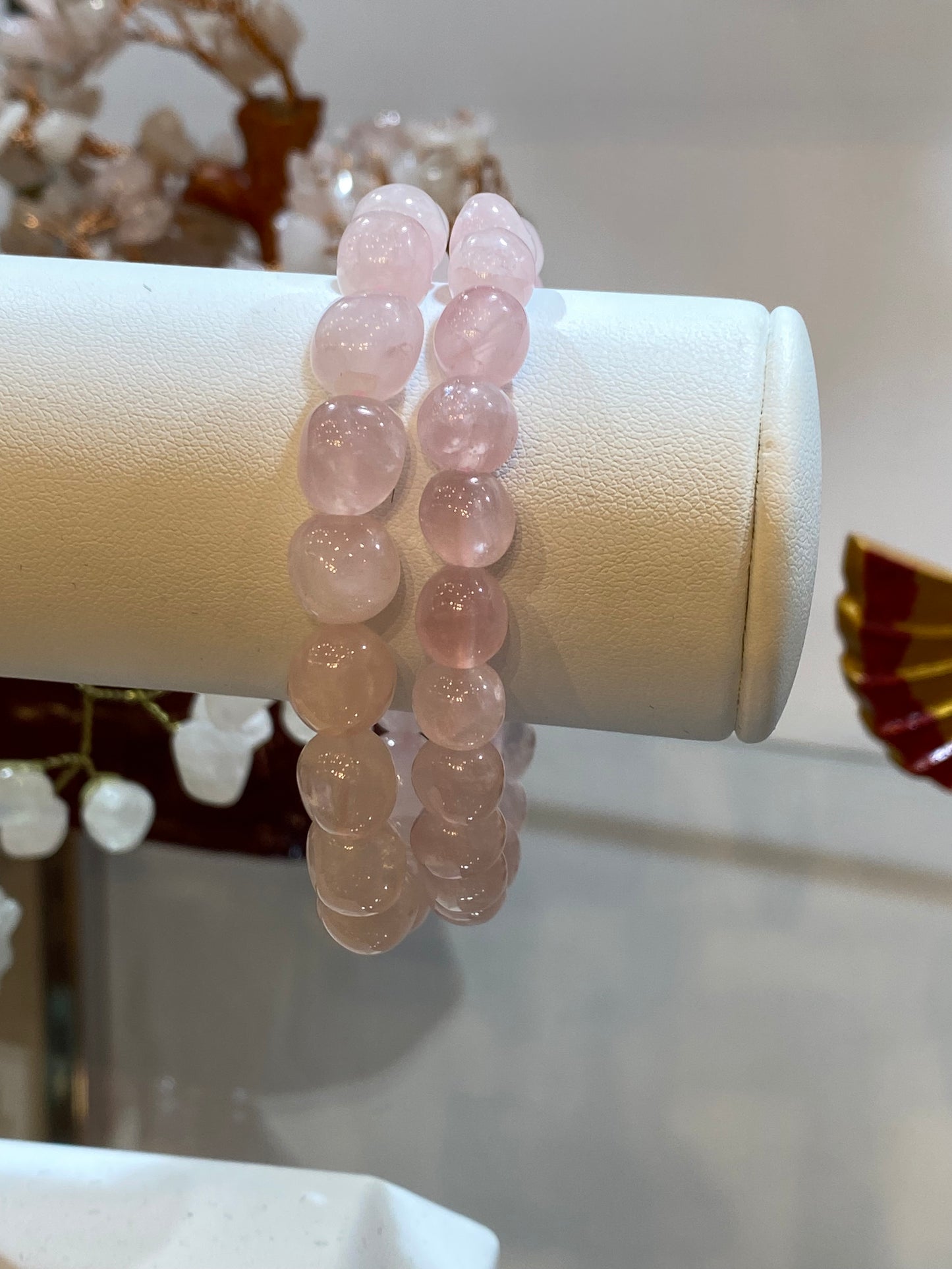 Rose Quartz Nugget Beaded Stretch Gemstone Bracelet Medium