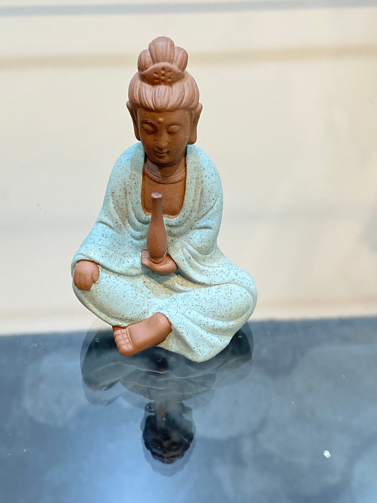 Ceramic Kwan Yin - Green 
holding Vase of water Statue Small