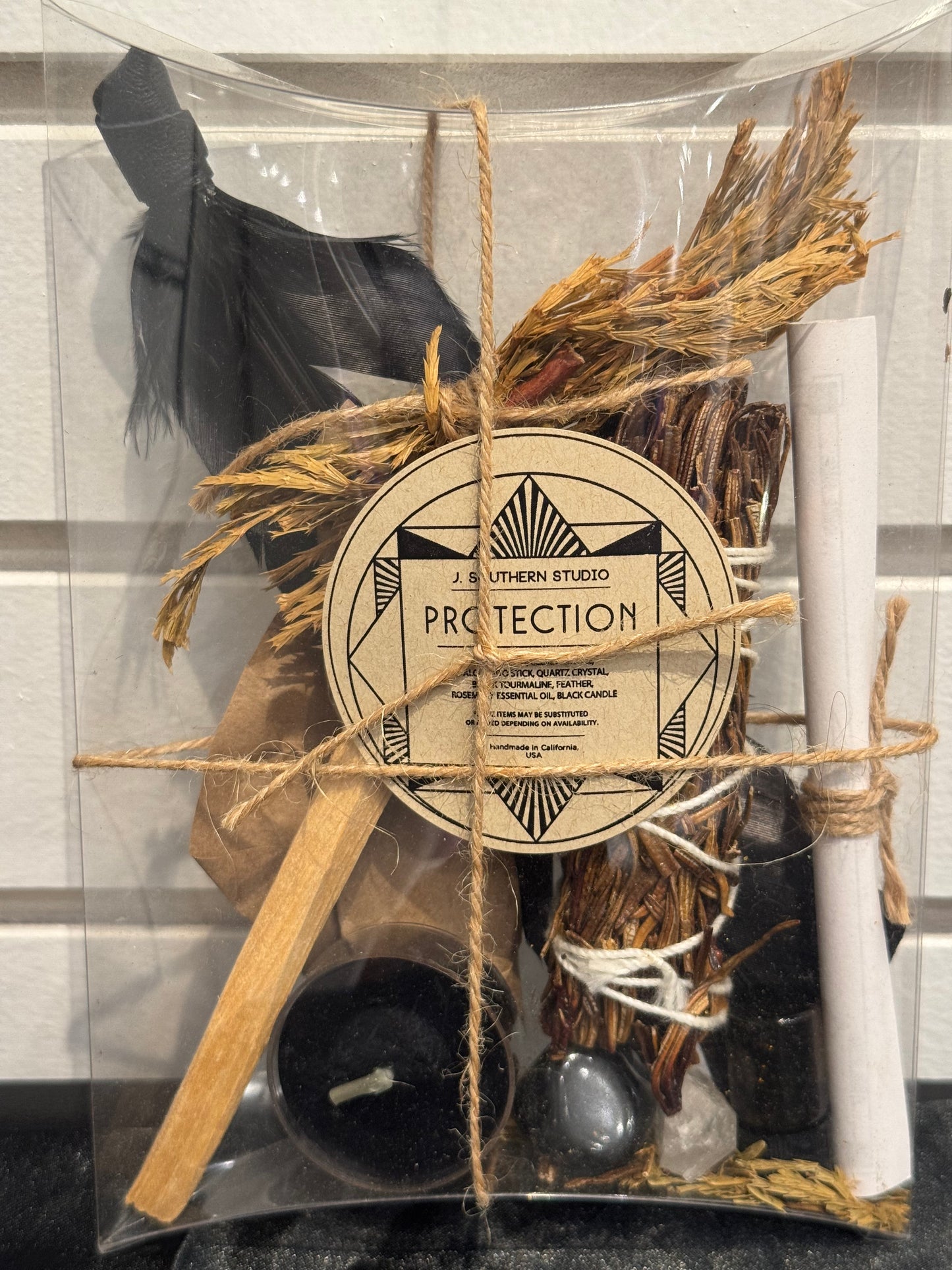 Protection Ritual Kit Gift Set with Crystals, Essential Oil, and Candle