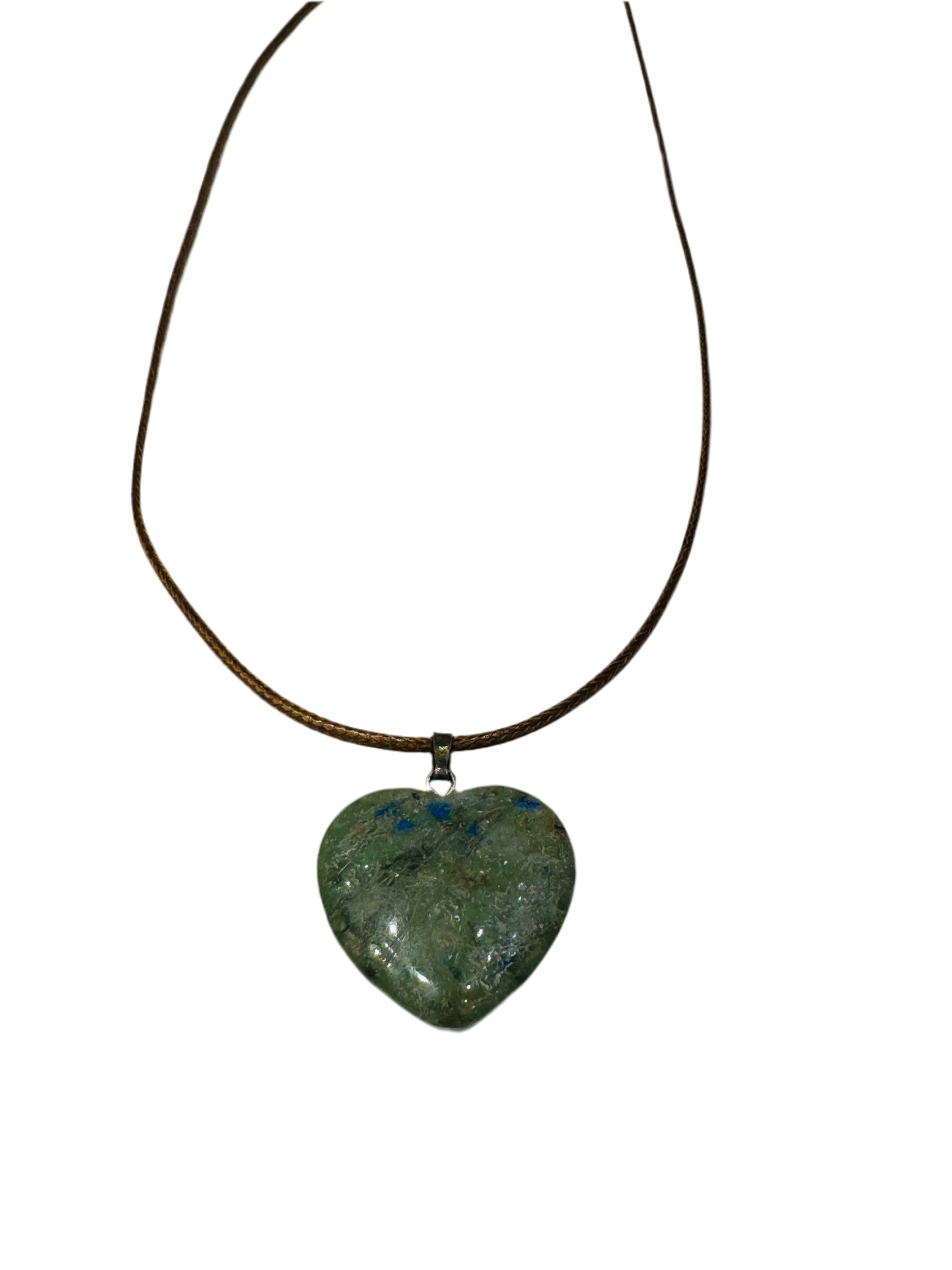 Azurite Heart Pendant with Brown Adjustable Cord Necklace