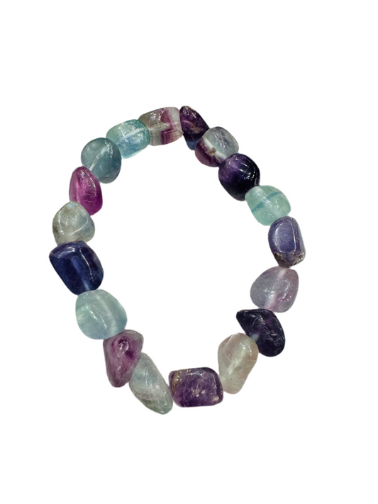 Rainbow Fluorite Tumbled Crystal Bracelet 8mm – Chunky Fluorite Healing Stone Bracelet for Clarity, Focus & Spiritual Balance