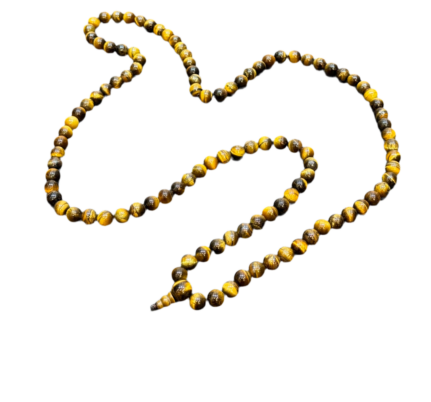 Tigers Eye Mala Long Necklace With Spiral