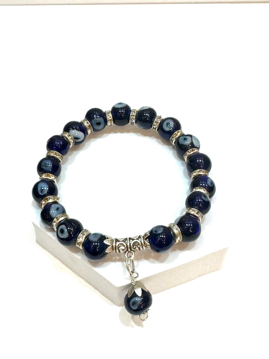 All Evil Eye Glass Bling Bracelet With Evil  Eye dangling Charm