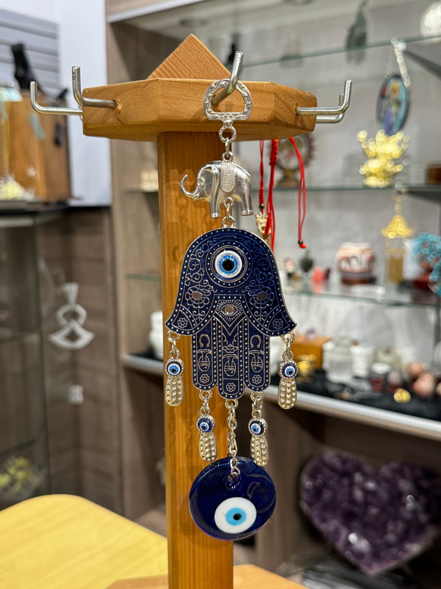 Turkish Blue Evil Eye Hamsa Hand Elephant and Evil Eye Talisman Amulet Wall Hanging Ornament