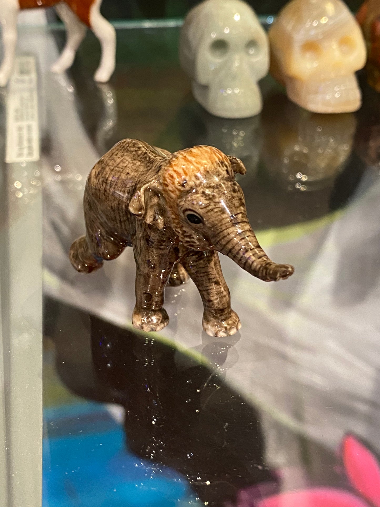 Mini Asian Elephant Calf Northern Rose Porcelain Mini Figurine