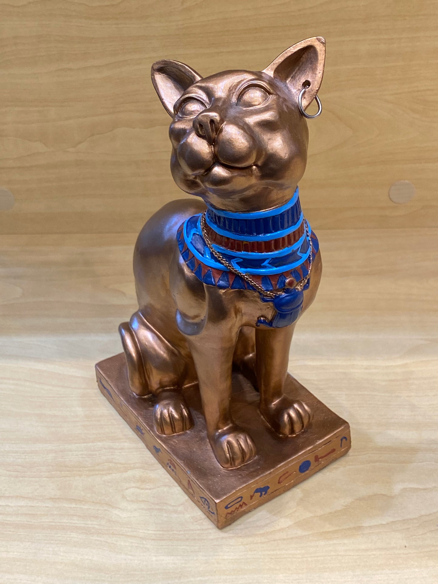 Antique Egyptian Bastet With Engraved Collar Large Cat