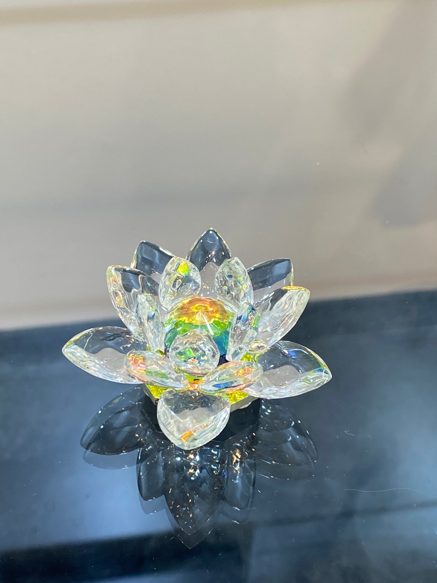 Feng Shui Crystal Lotus Flower Multicolor Clear Pink Green