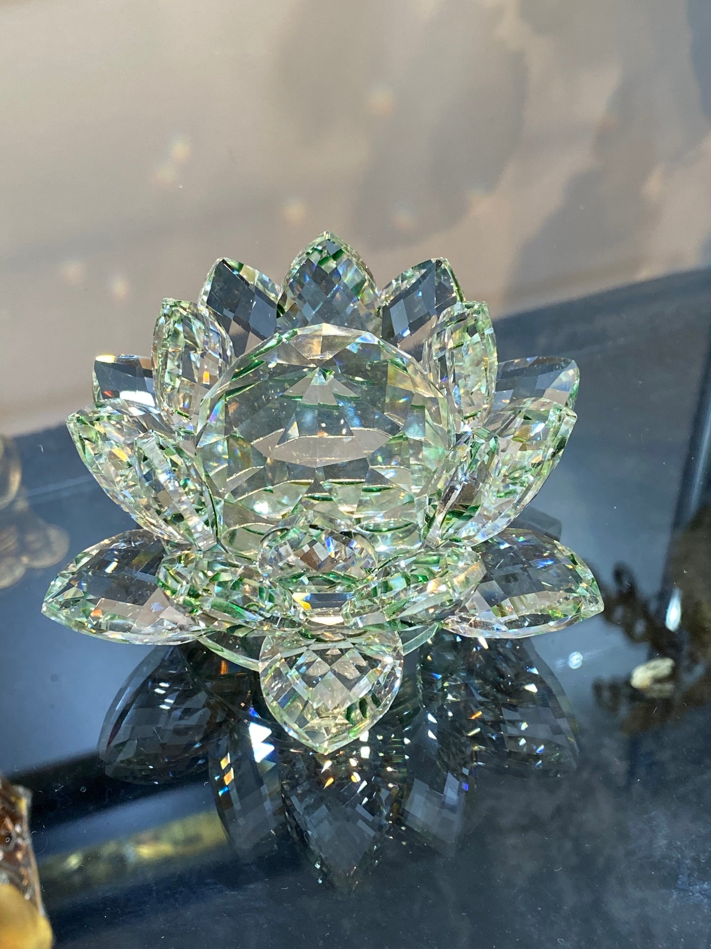 Feng Shui Crystal Lotus Flower Clear/Green 5”