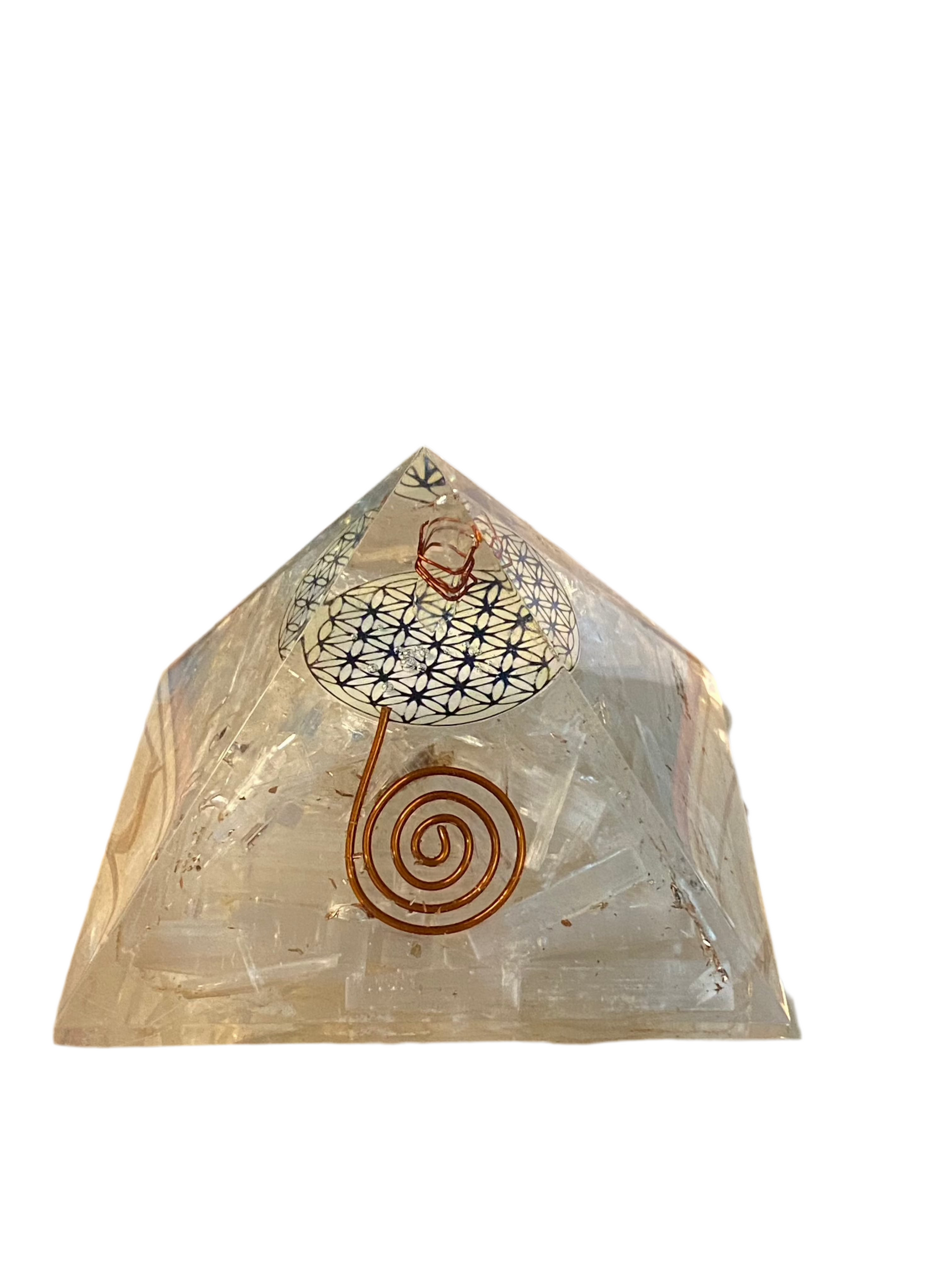 Orgonite Pyramid Selenite Flower of Life