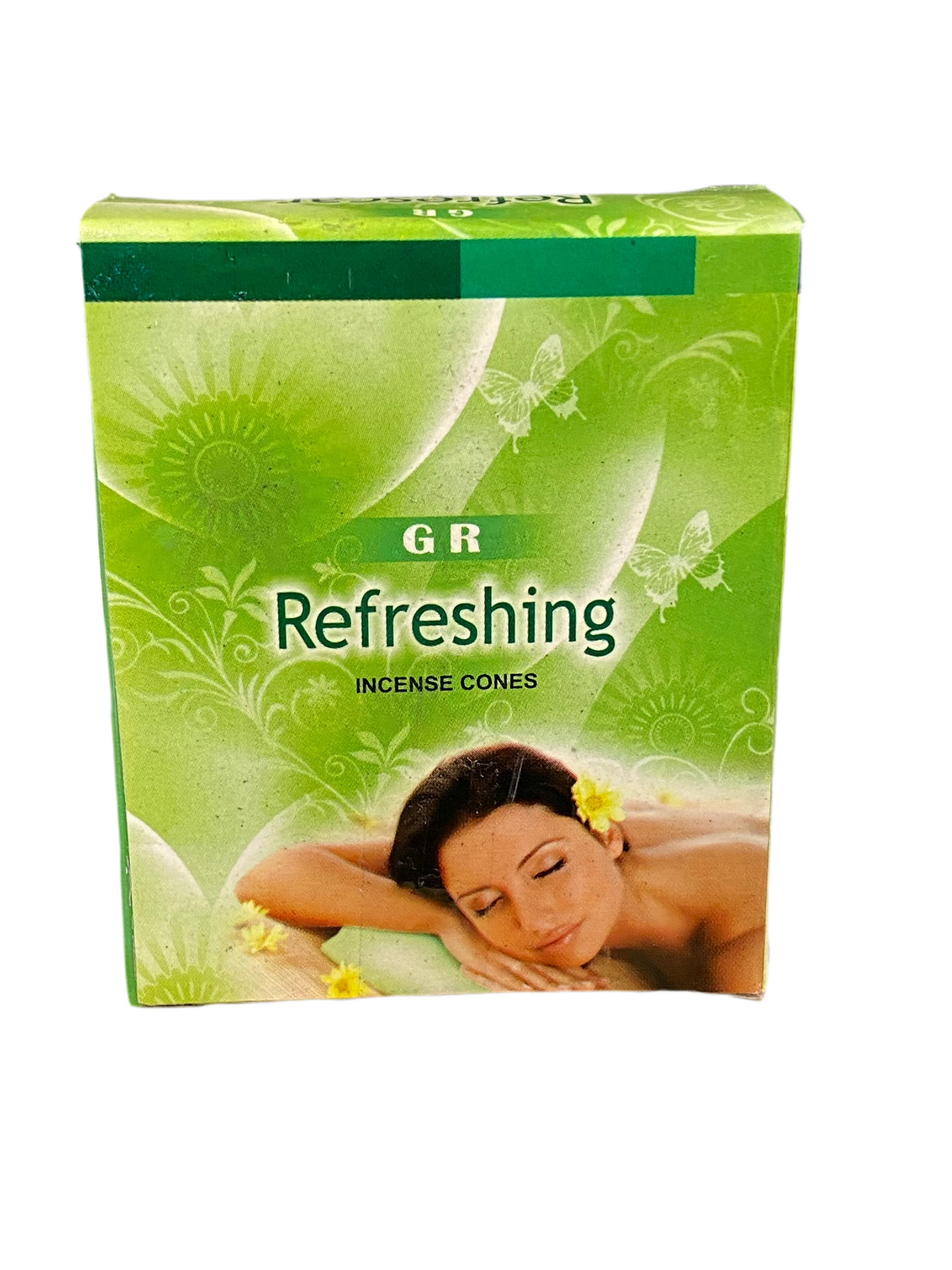 GR Refreshing Incense Cones box with soothing design, 10 count.