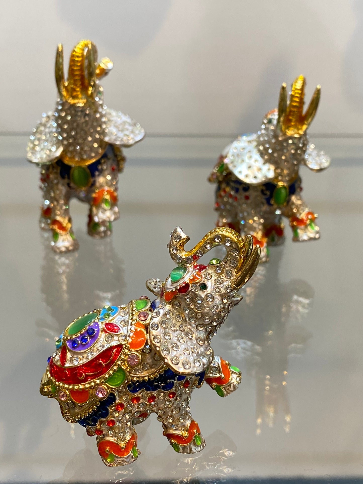 Elephant Bejeweled Small Colorful Stones Trinket Box