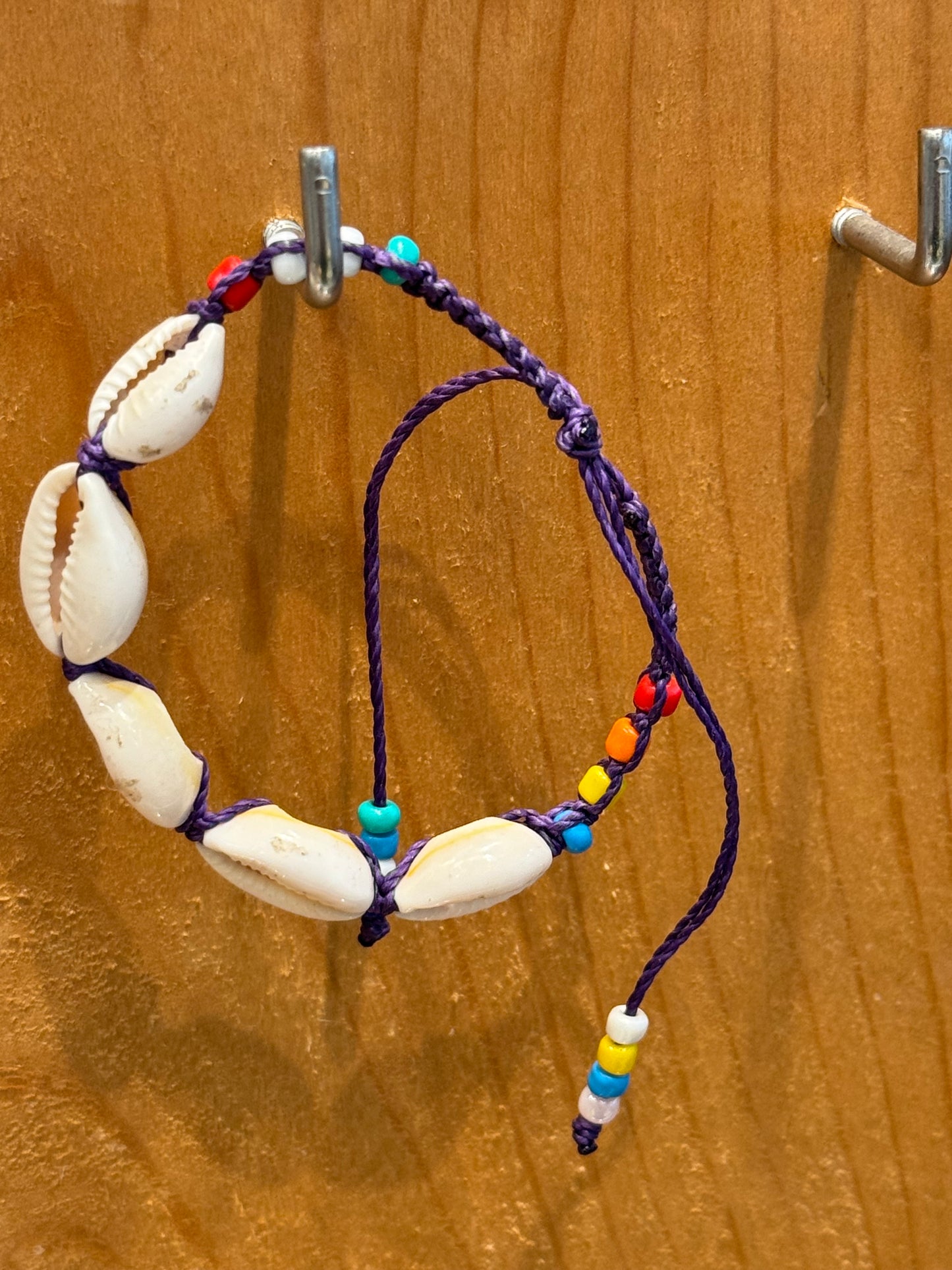 Handmade Purple String Bracelet With Cowrie Shells and Colorful Beads