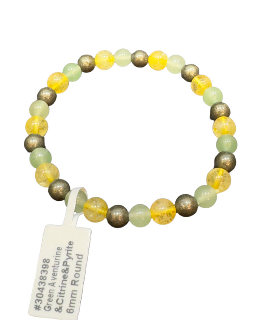 Green Aventurine, Citrine and Pyrite Gemstone Bracelet