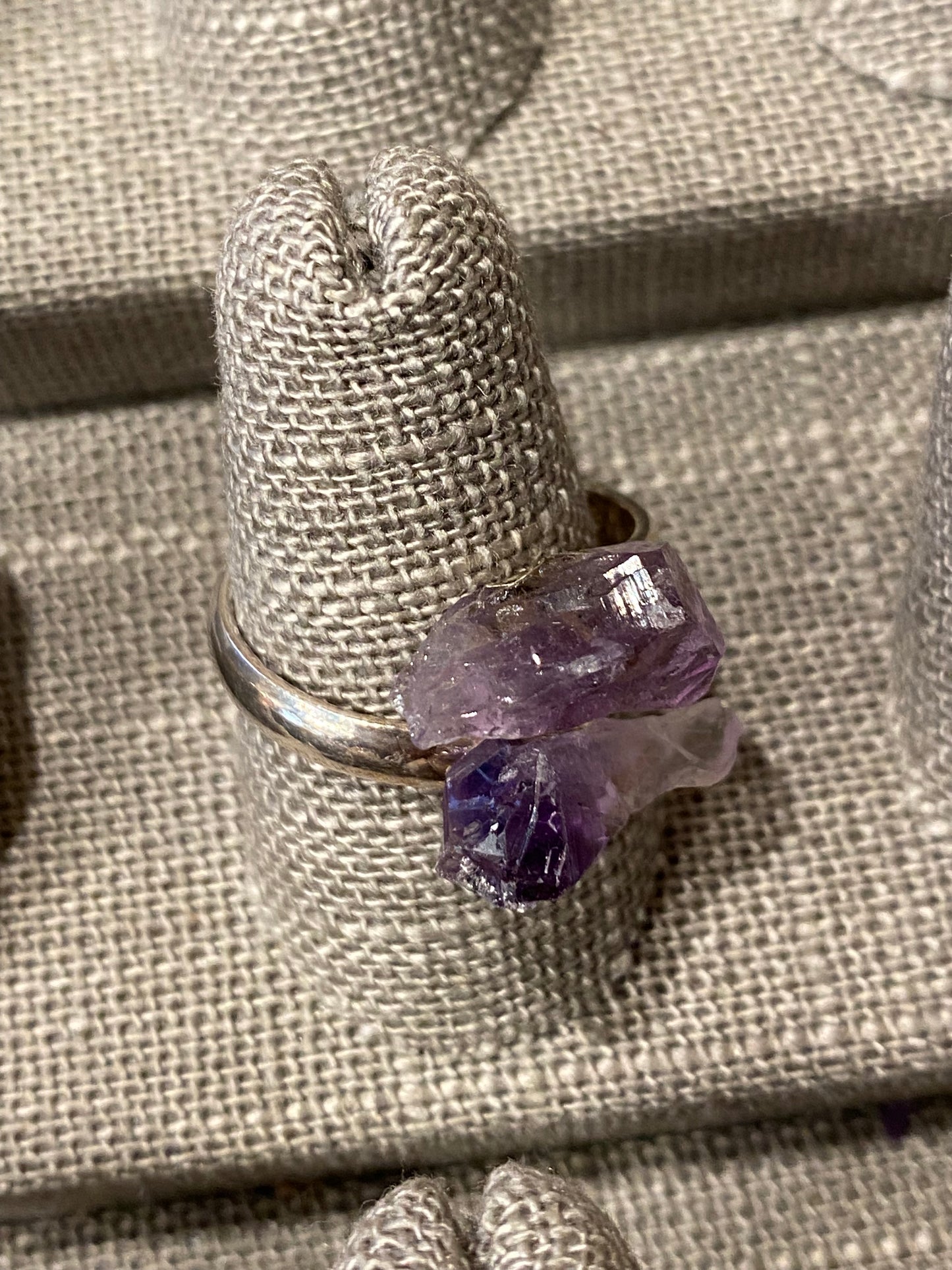 Raw Amethyst Adjustable Silver Ring