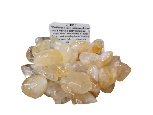 Citrine Tumbled Stone dime size, known for protective qualities and energy-boosting properties.