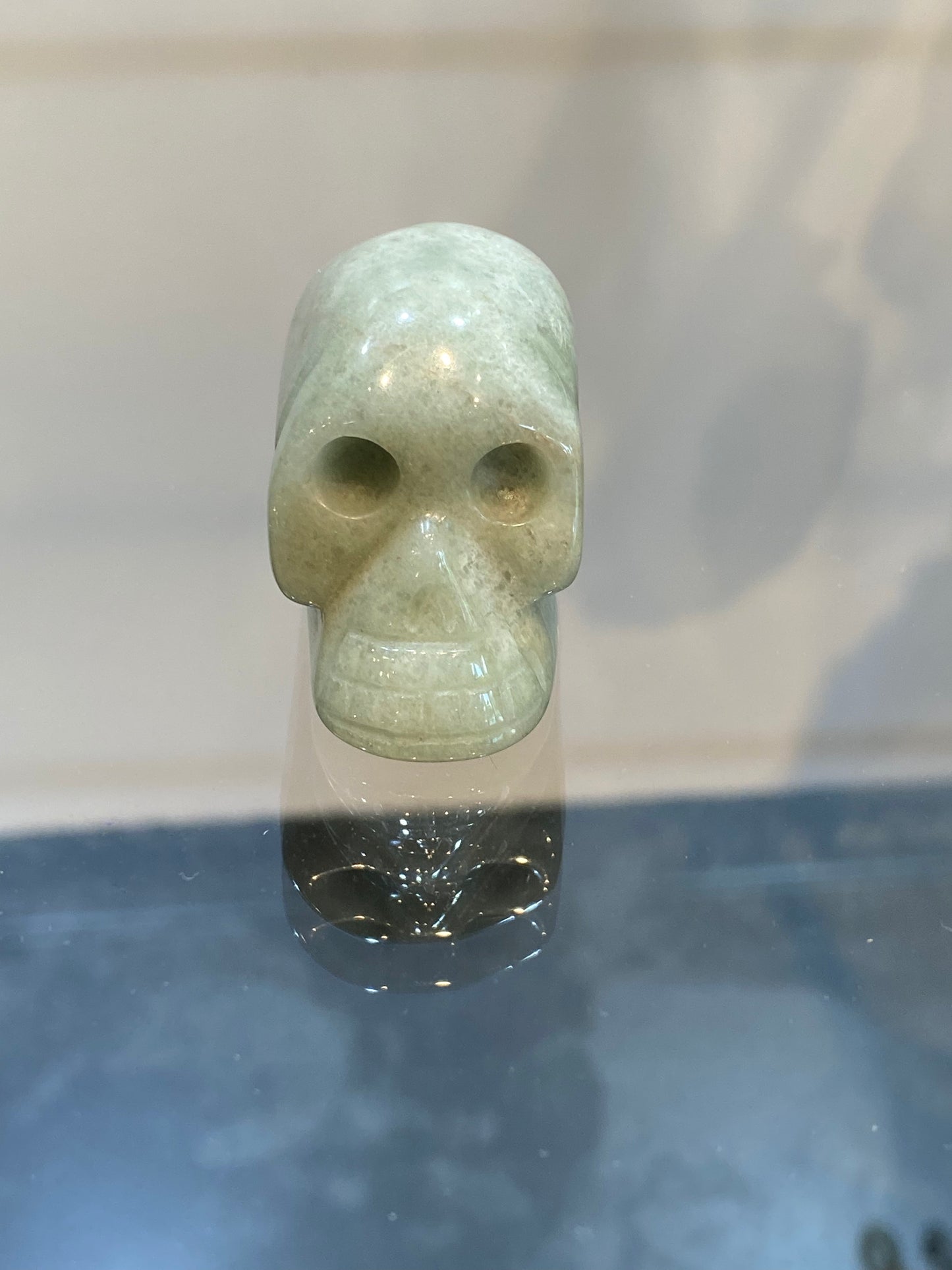 Polished Natural Hand Carved Light Green Jadeite Crystal Skull Small