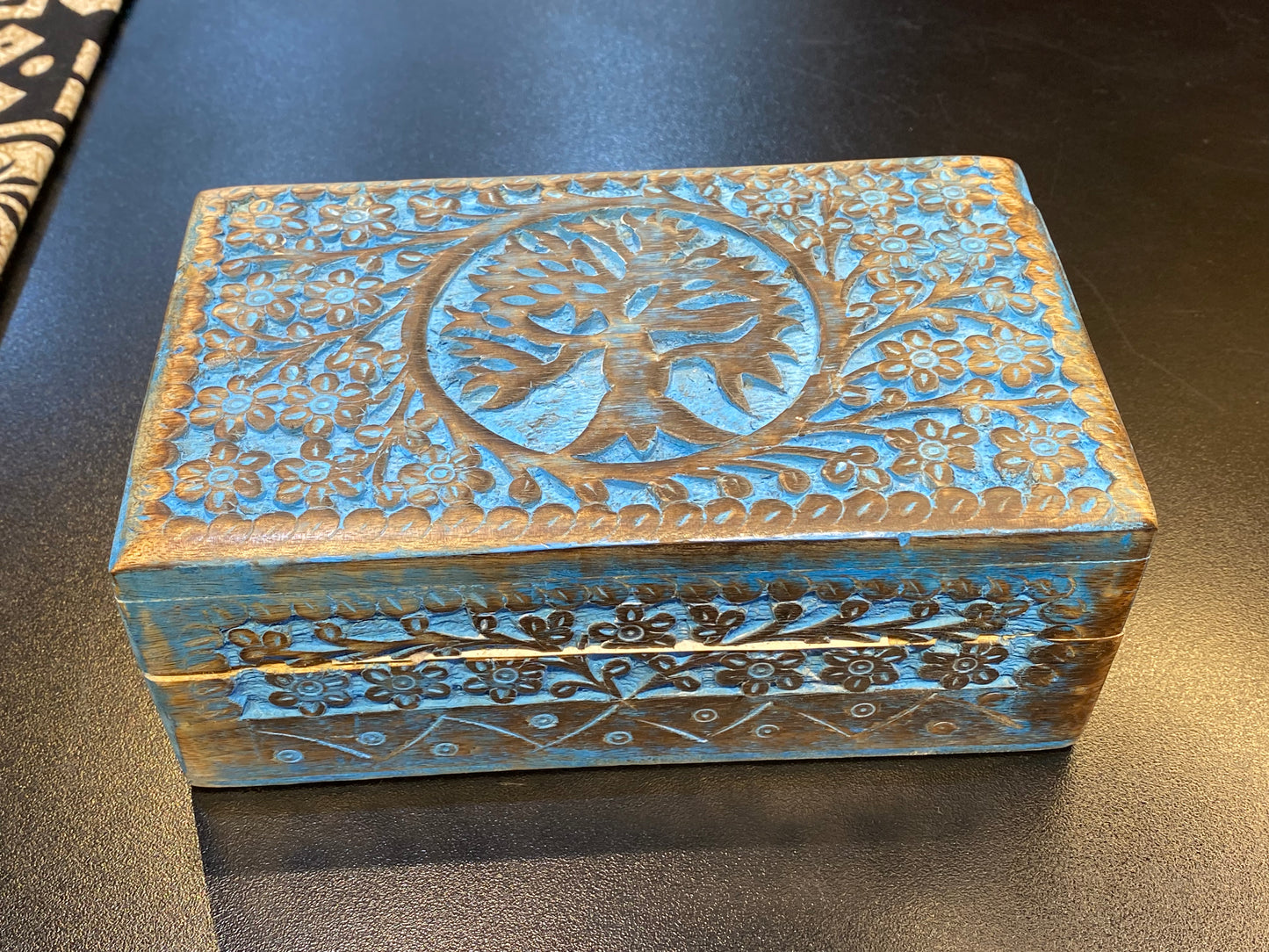 Wooden Handicraft Storage Box Tree of Life Turquoise