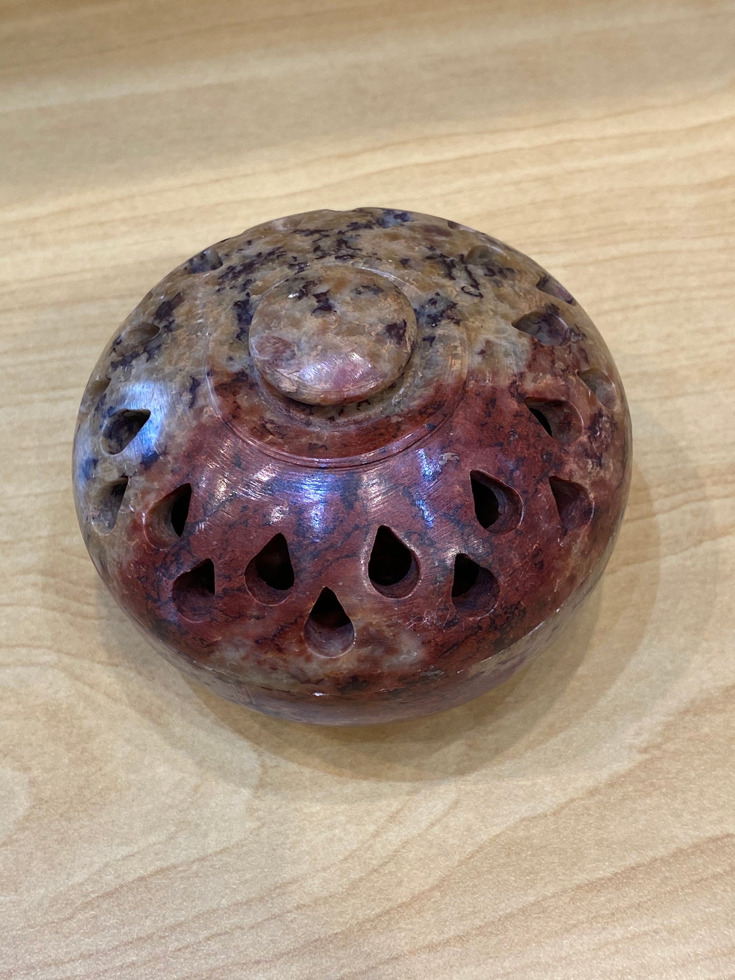 Round Stone Incense Oil Burner Rust and Brown