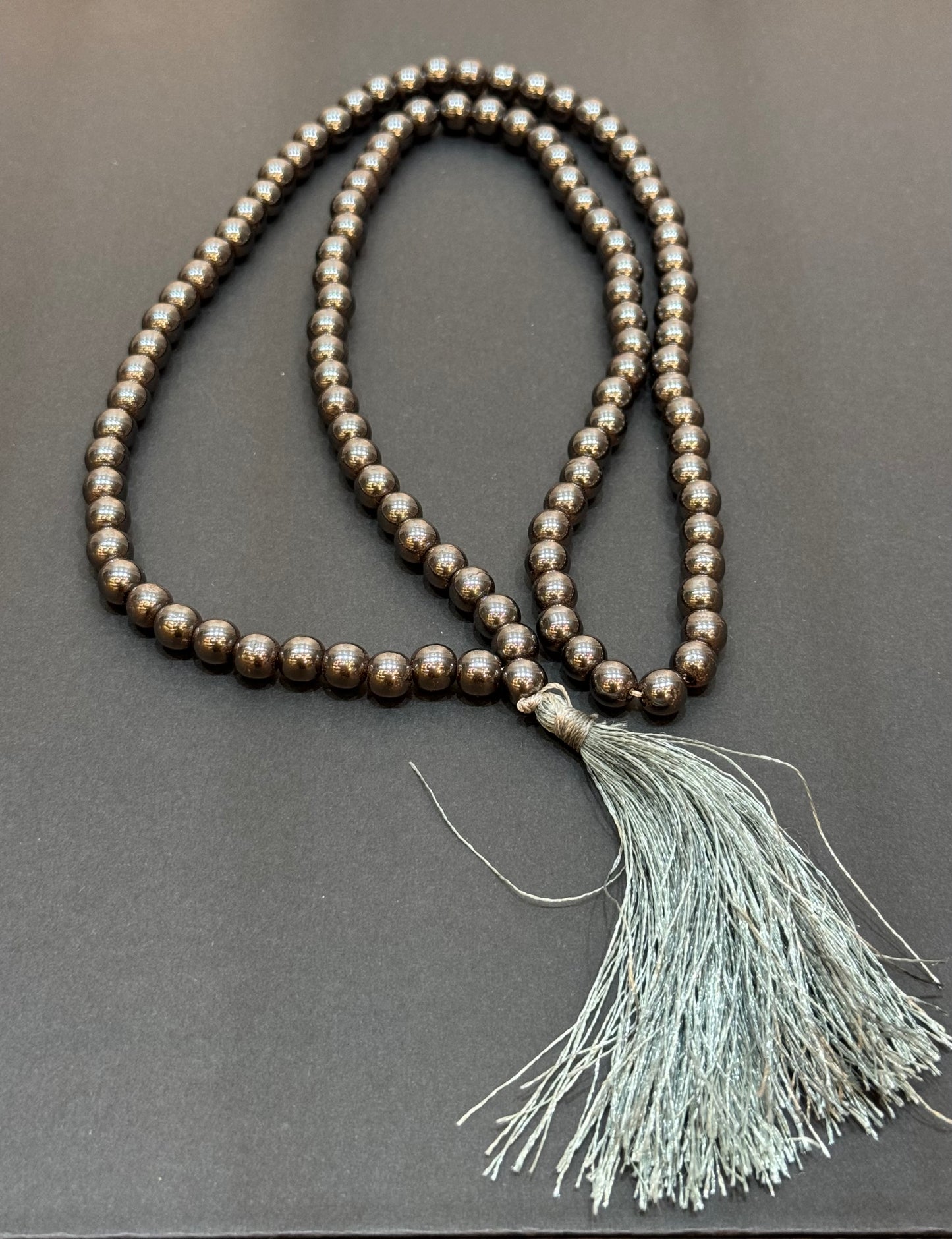 Hematite Prayer Mala With Silver Tassle