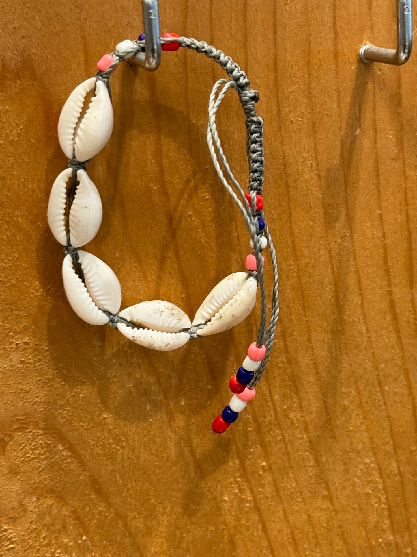 Handmade Gray String Bracelet With Cowrie Shells and Colorful Beads