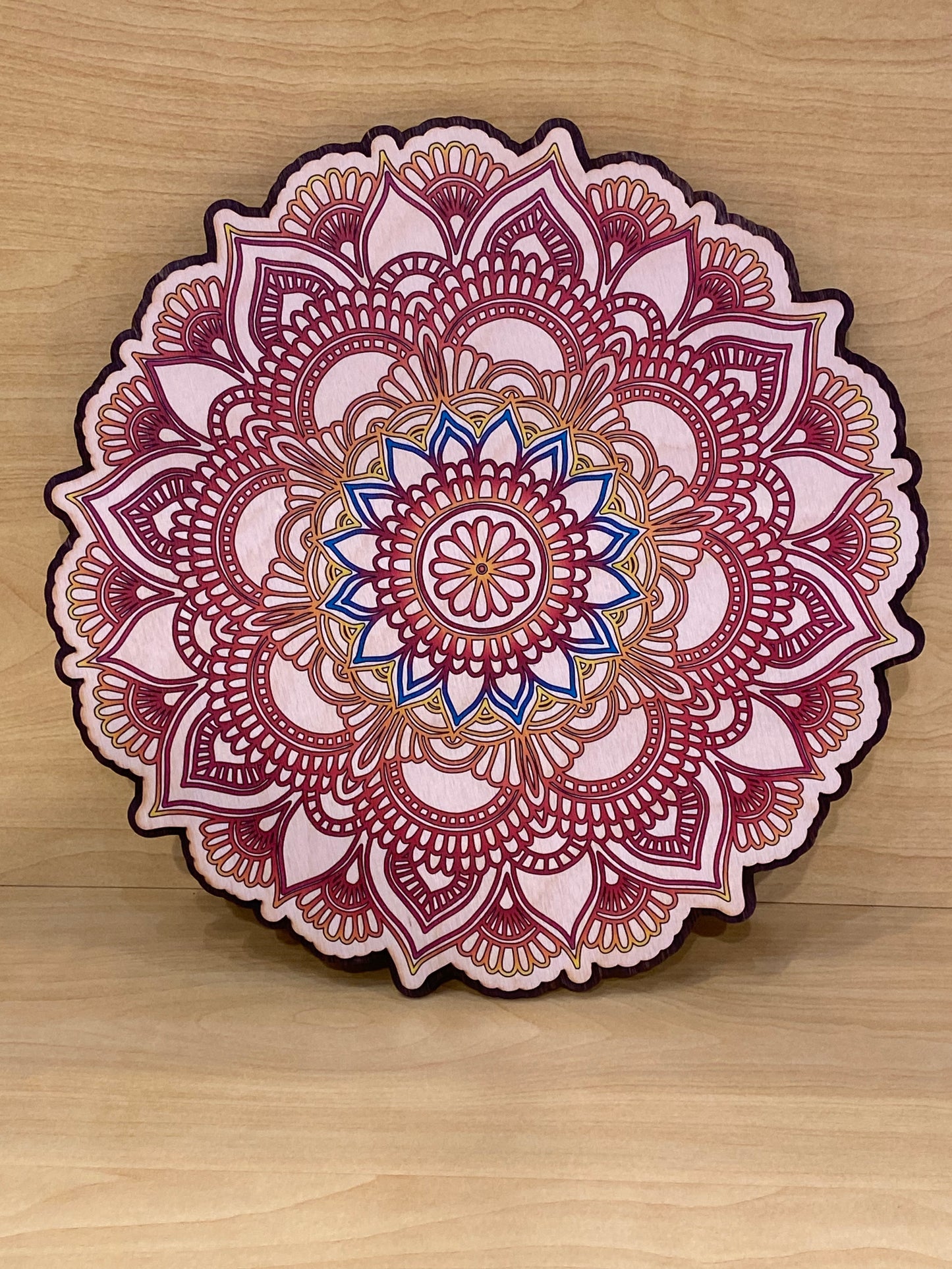 Wooden Round Wall Art Colorful Mandala