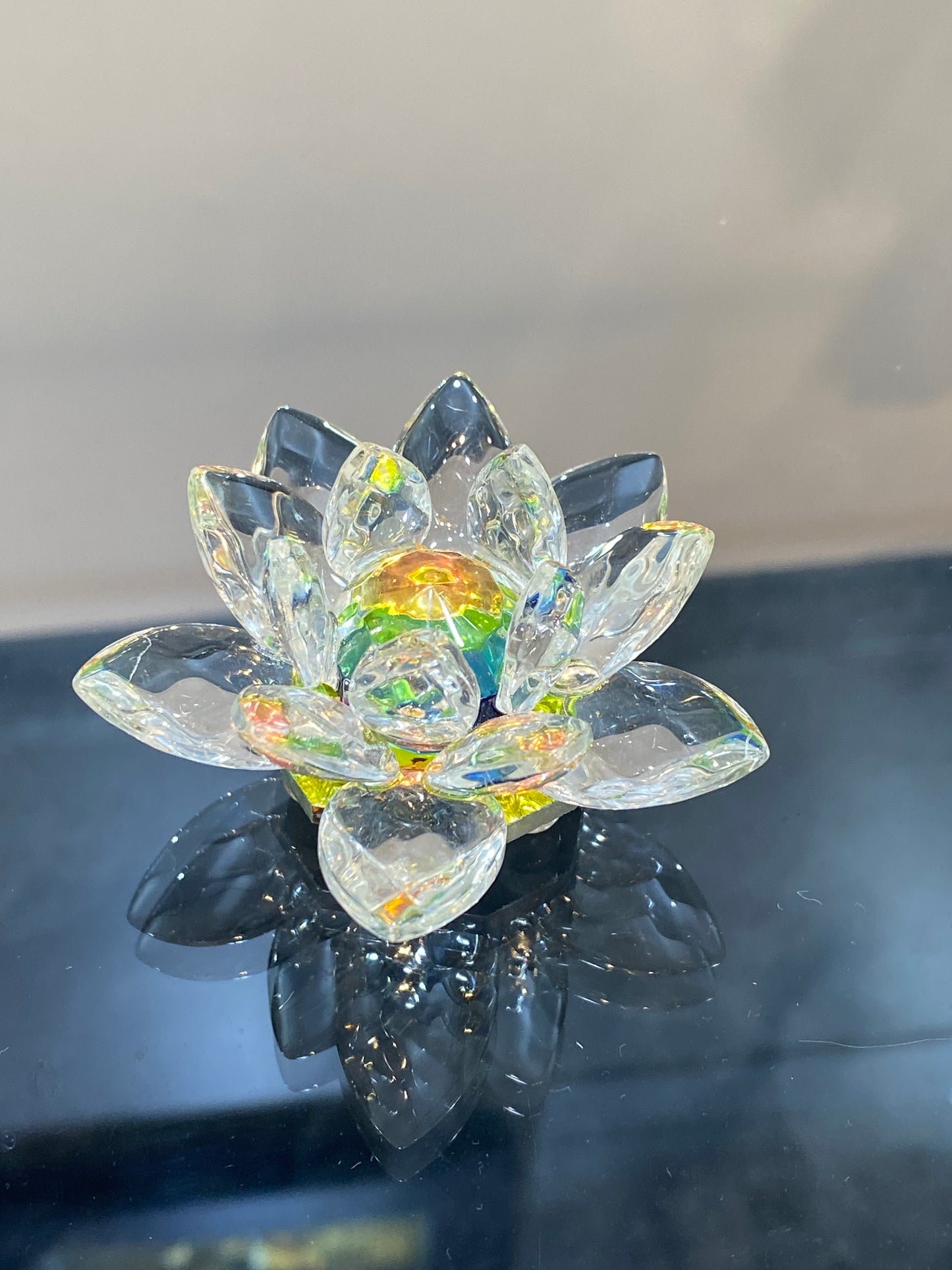 Feng Shui Crystal Lotus Flower Multicolor Clear Pink Green