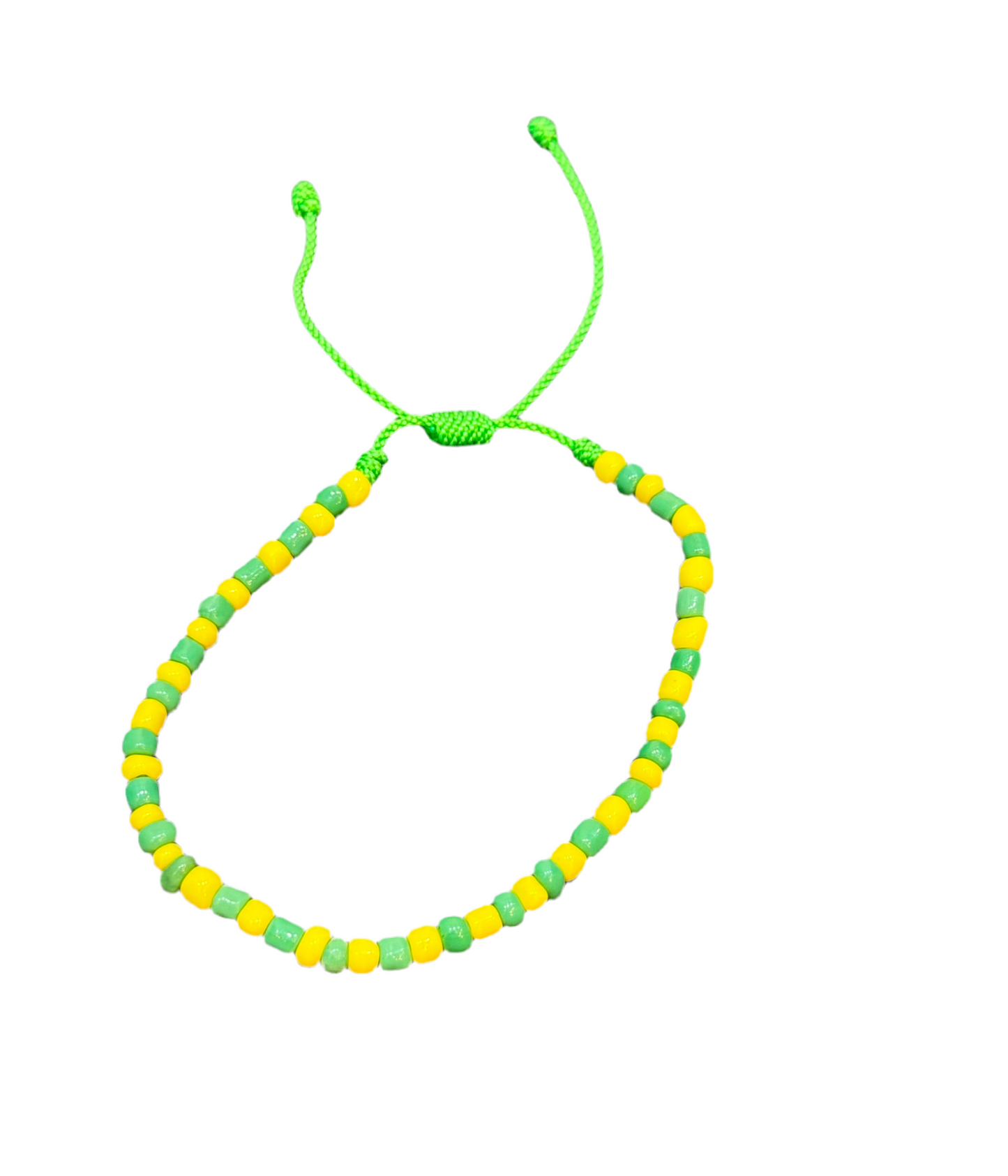 Orisha Orúla Handmade Beaded Pull String Green and Yellow Bracelet