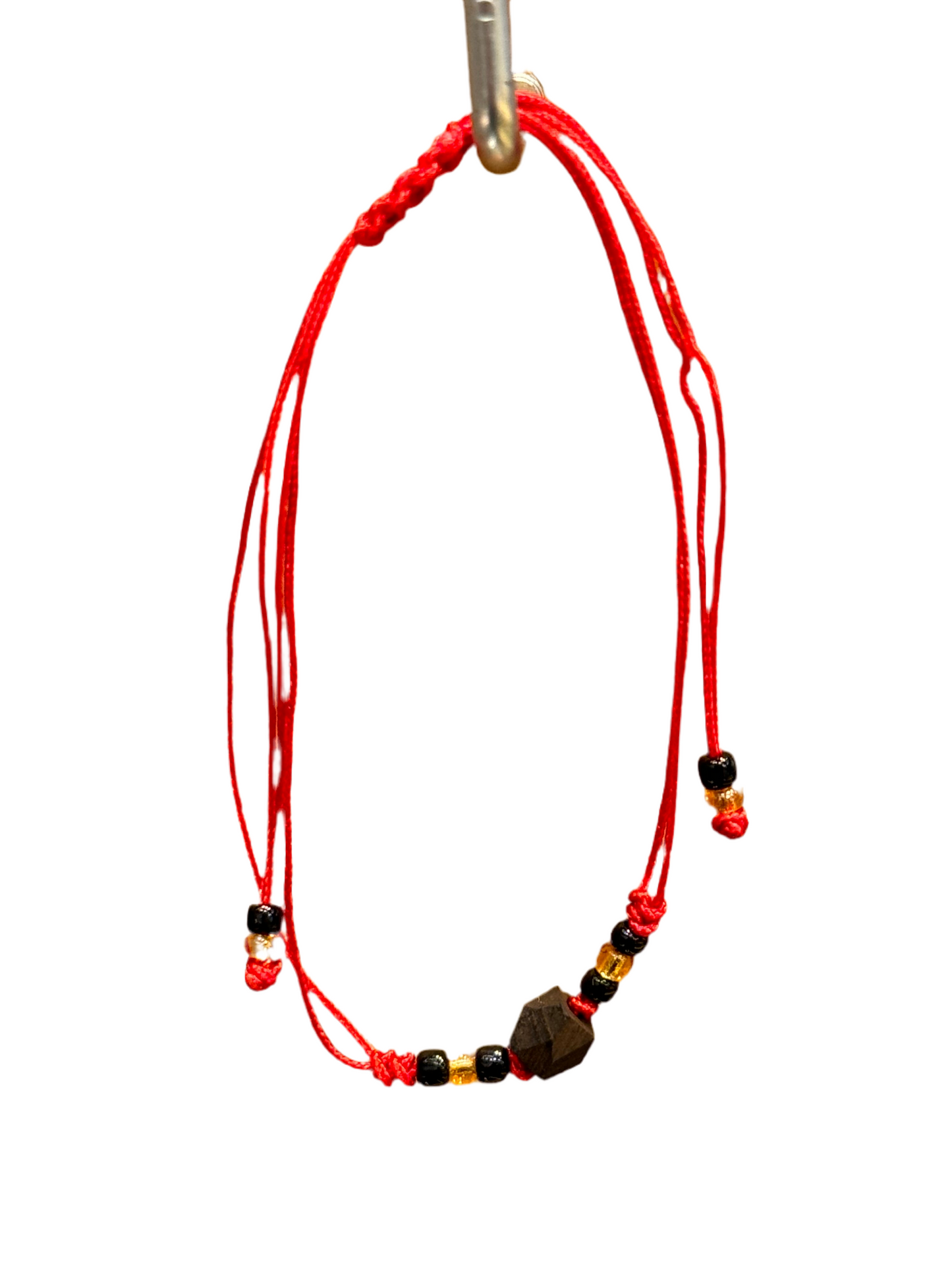 Handmade Red String Pull Tie Bracelet Amber and Black Beads