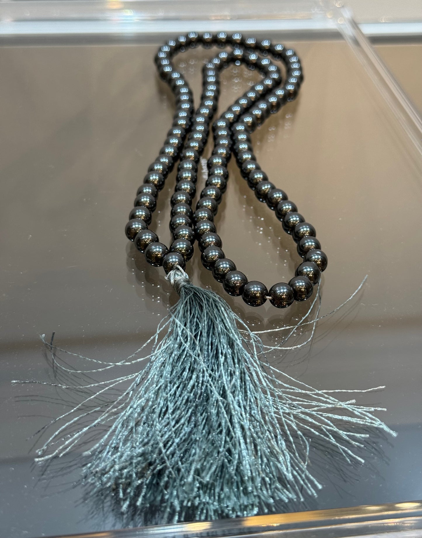 Hematite Prayer Mala With Silver Tassle