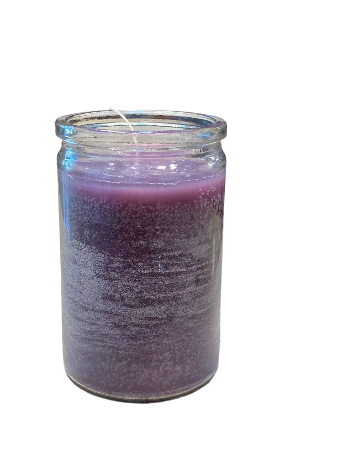 Prayer Purple 50 Hour Candle in glass jar for spiritual ambiance.