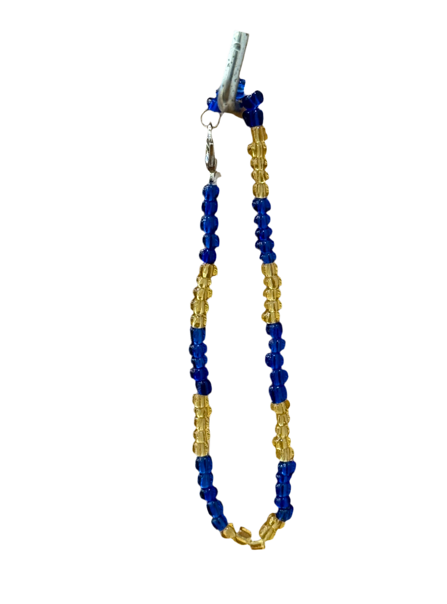 Ochosi Orisha of the Wilderness Blue and Yellow Gold Beaded Bracelet with Clasp