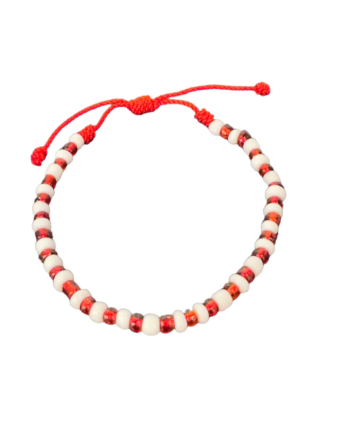 Orisha Chango/Shango Handmade Beaded Pull String Bracelet Red and White