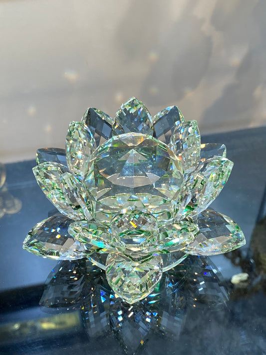 Feng Shui Crystal Lotus Flower Clear/Green 5”