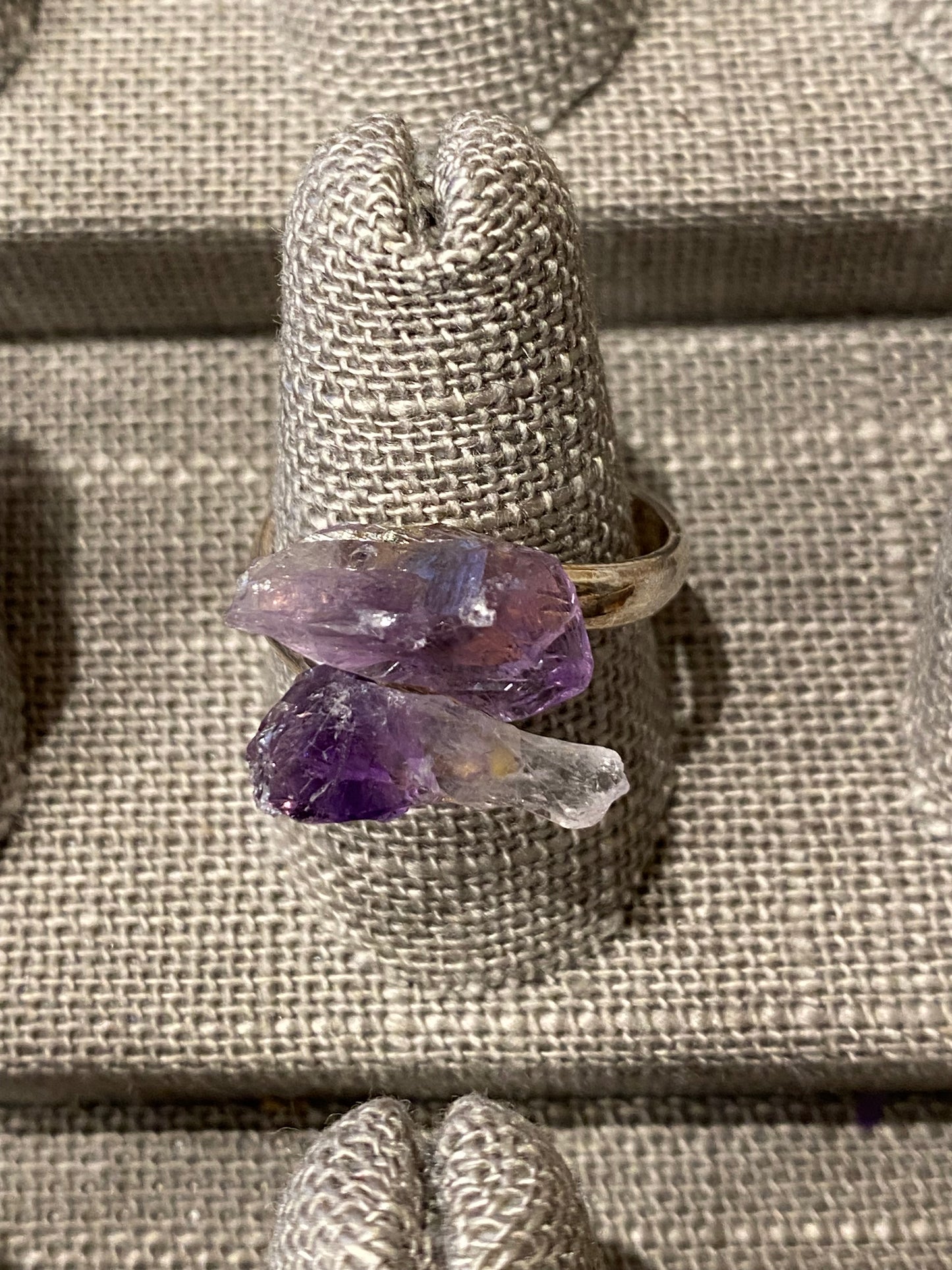 Raw Amethyst Adjustable Silver Ring