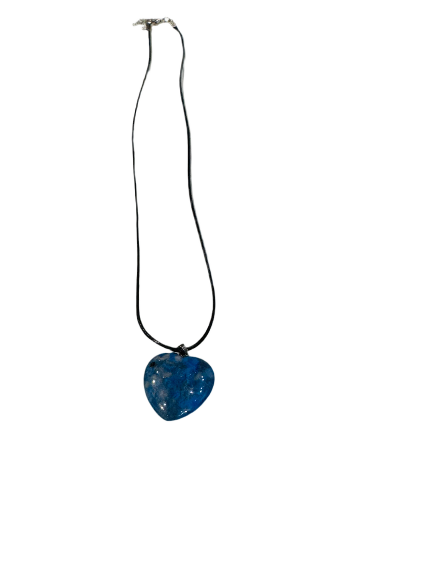 Lapis Heart Pendant Hand Carved Polished with Black Adjustable Cord Necklace