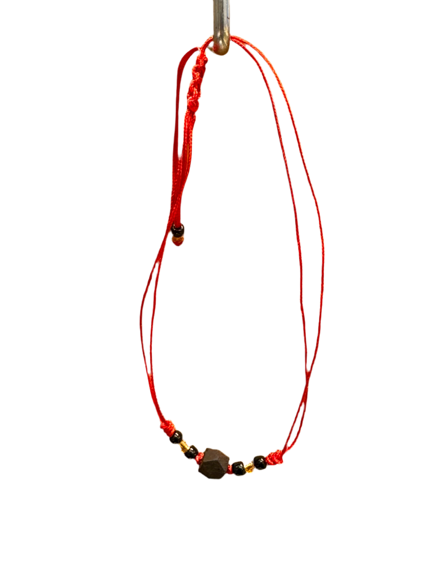 Handmade Red String Pull Tie Bracelet Amber and Black Beads