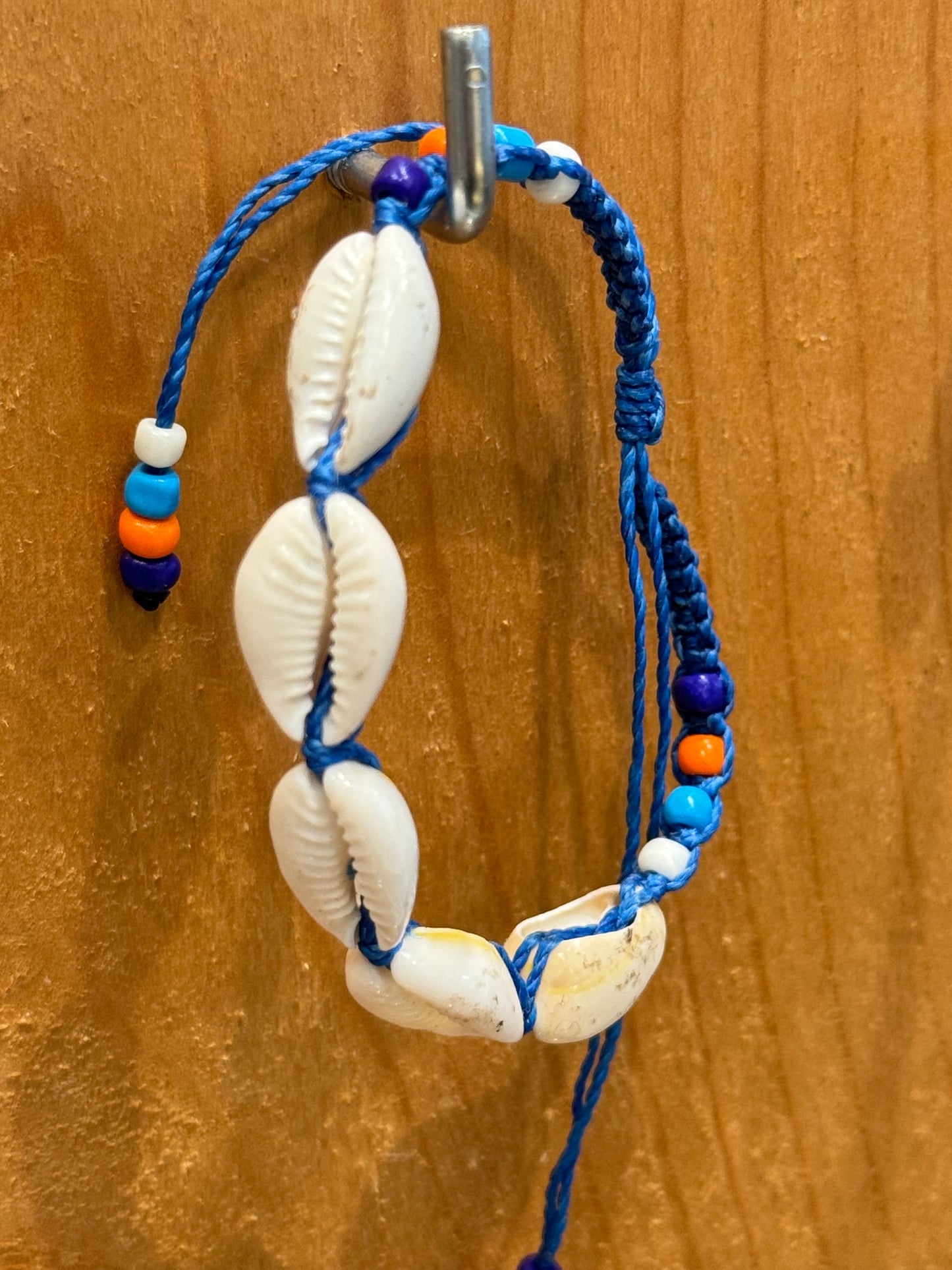 Handmade Indigo Blue String Bracelet With Cowrie Shells and Colorful Beads