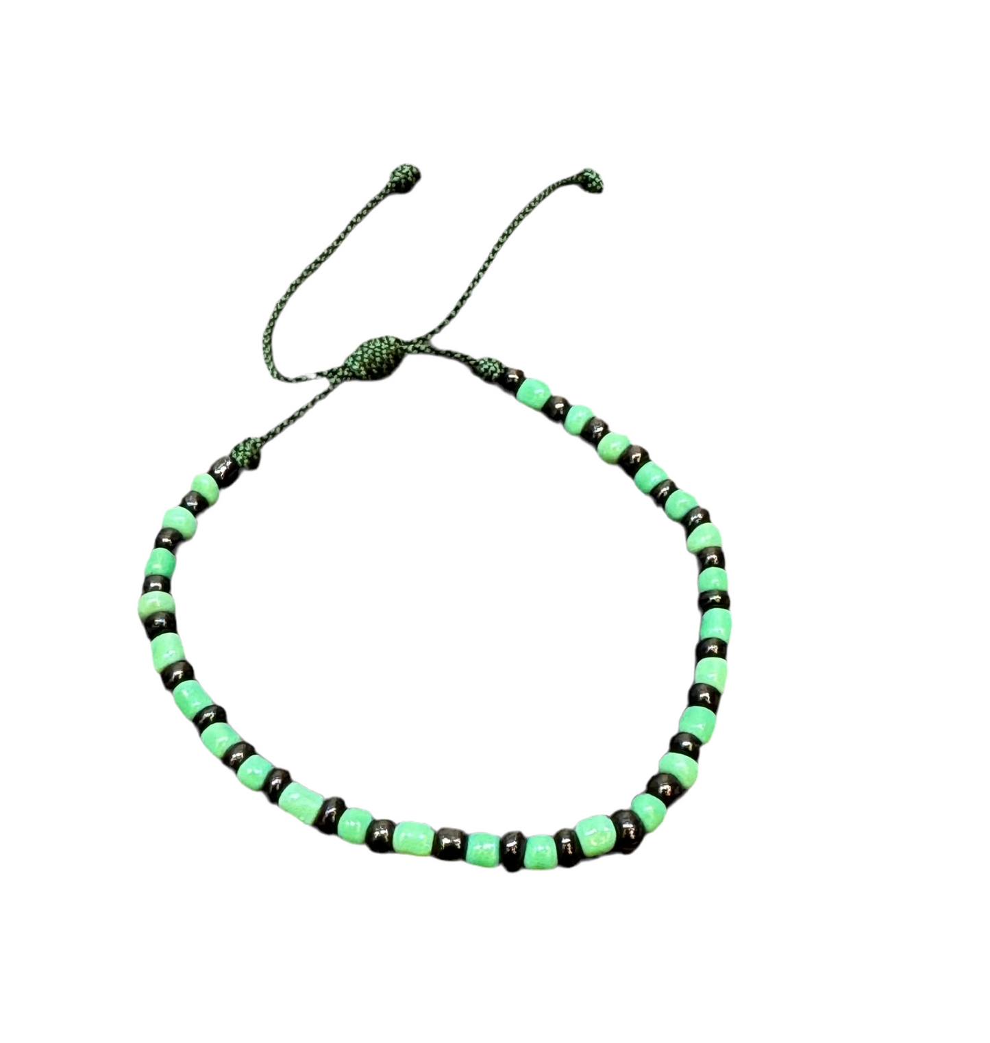 Orisha Ogún Handmade Beaded Black and Green Pull Tie String Bracelet