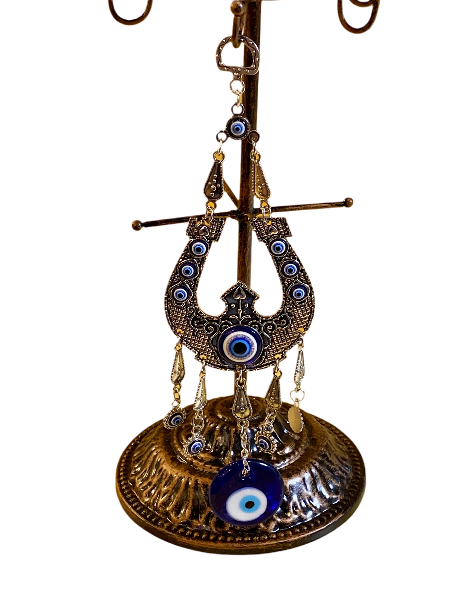 Metal Horseshoe Evil Eye with Large Evil Eye Amulet Hanging Wall Ornament